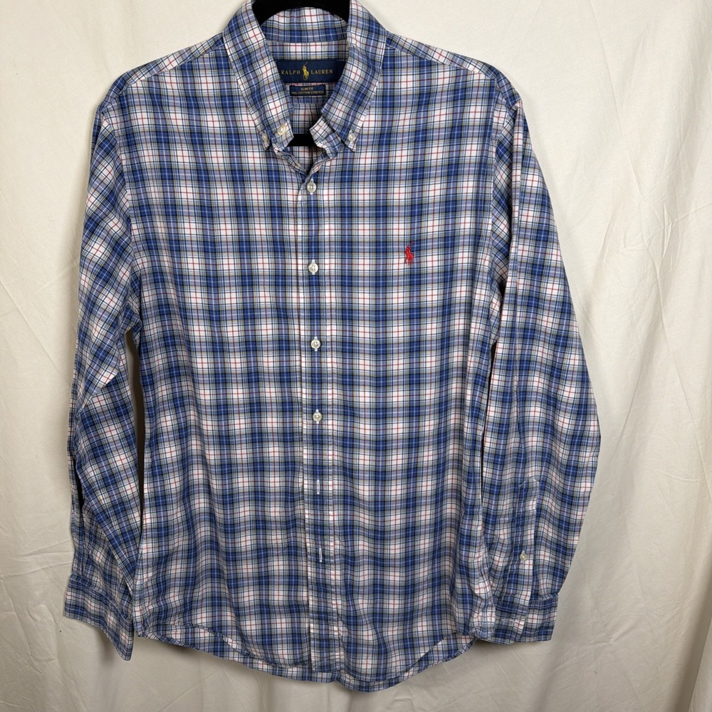 Polo Ralph Lauren Mens M Slim Fit Plaid Button Down‎ Shirt
